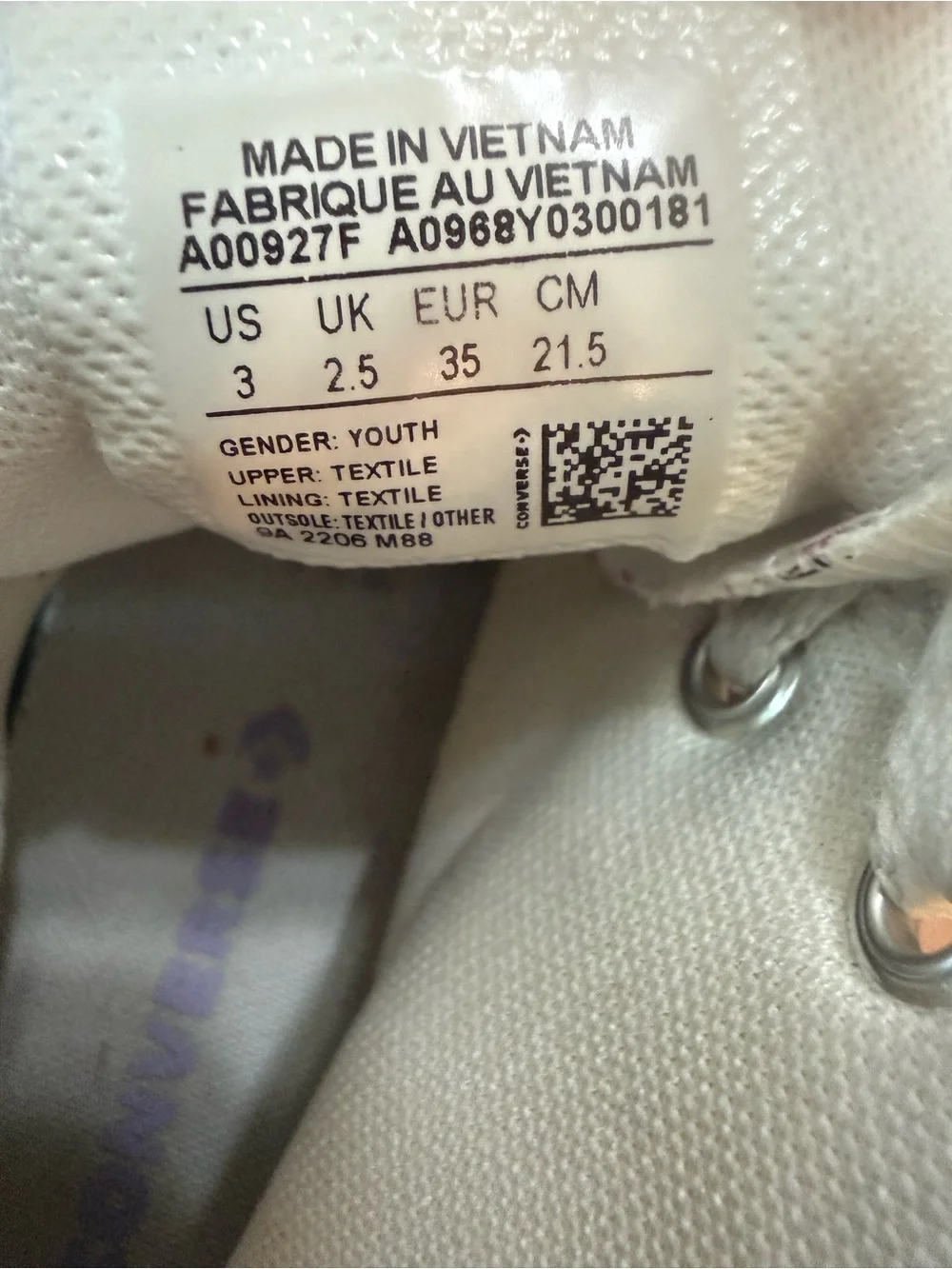 Converse Kids Size 3 White High-Top Sneakers with Pastel Unicorns